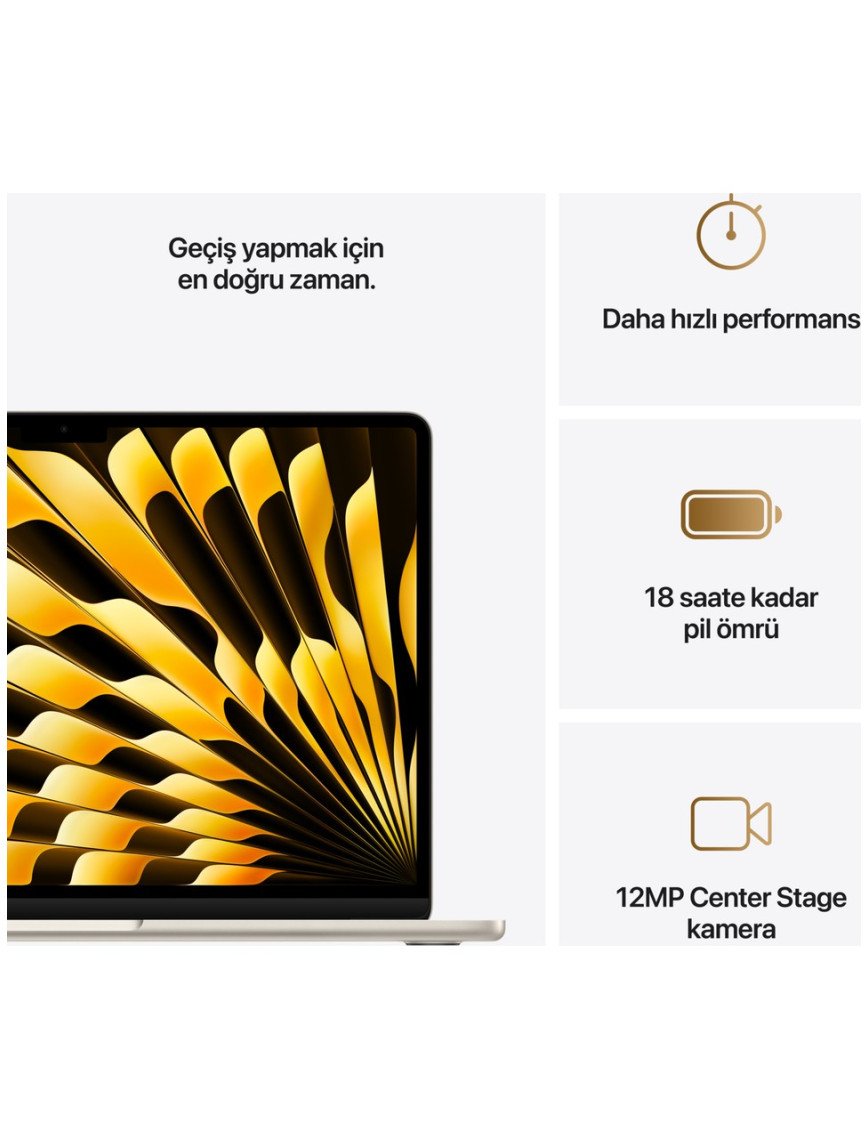 Apple MacBook Air M4 16GB 256GB SSD macOS 13" Taşınabilir Bilgisayar Yıldız Işığı MW0Y3TU/A
